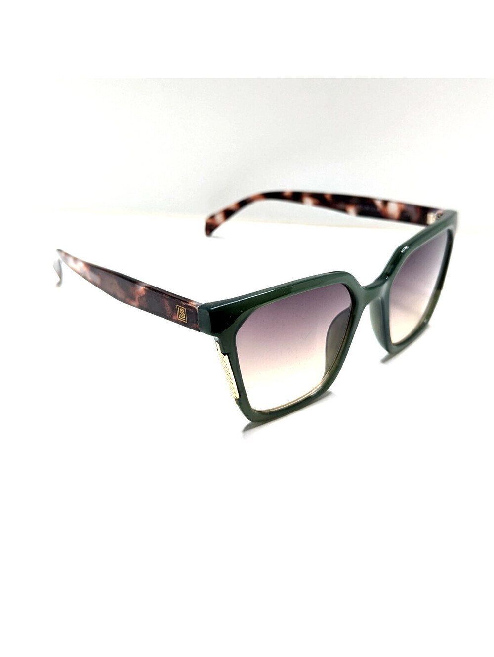 Laundry Shelli Segal LS288 Gray Gradient Green Tortoise Geometric Sunglasses